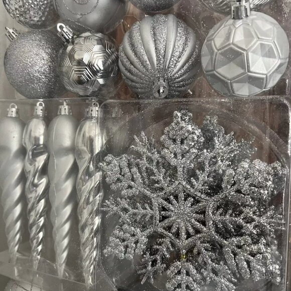 Silver Christmas Ornaments Shatterproof Holiday Assortment Set of 36 - Picture 3 of 3
